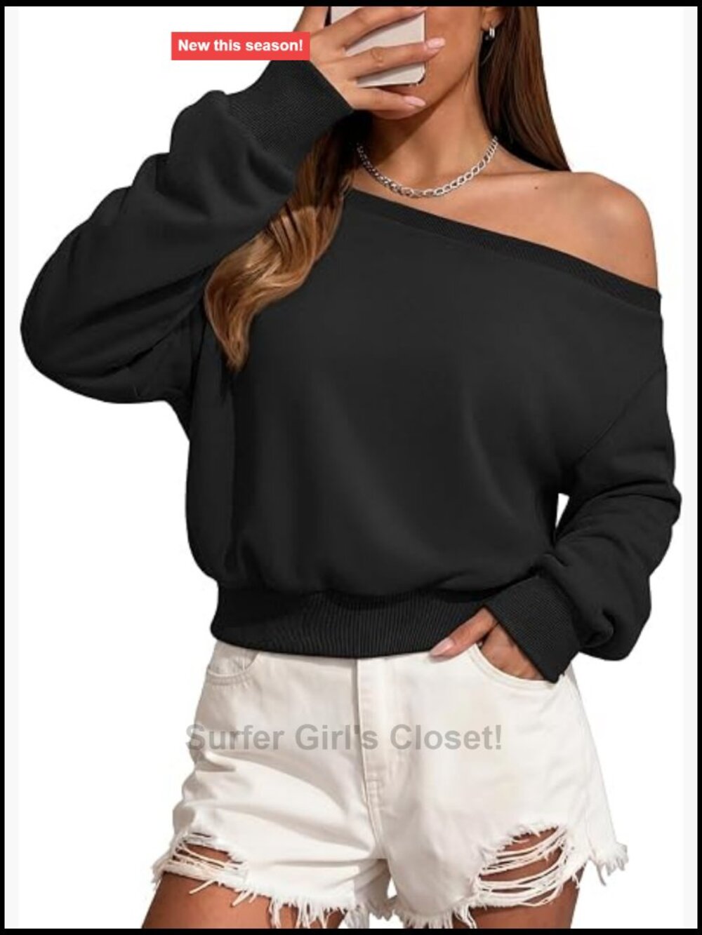Off Shoulder Sweatshirt Crop Top Long Sleeve Y2K Streetwear French Terry - Picture 1 of 6